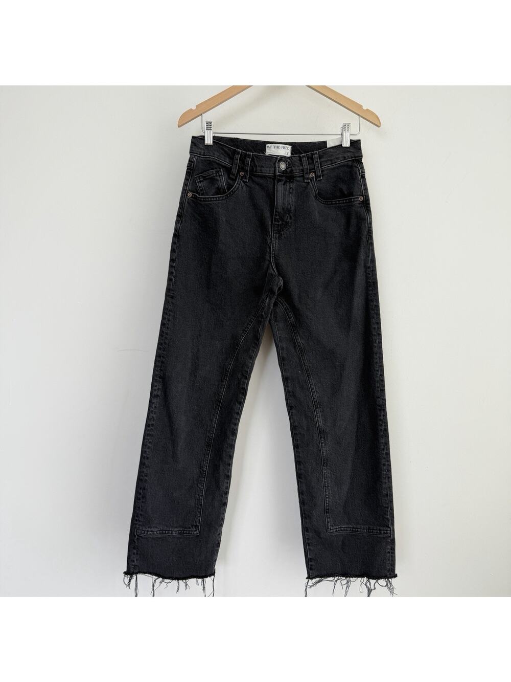 Free People Jeans 28 Black We The Free Risk Taker Mid Rise Straight Denim Frayed